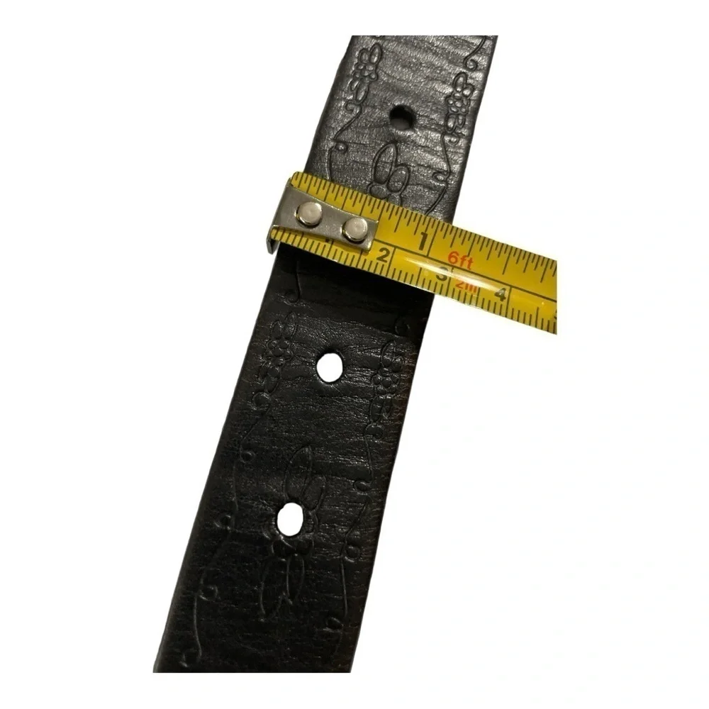 Dockers Tooled Floral Studded Black Leather Belt with adjustable buckle